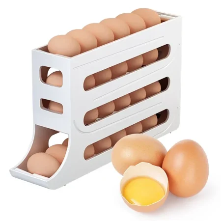 4 Layers Automatic Rolling Egg Holder Rack Kitchen Refrigerator Egg Dispenser Fridge Egg Storage Box Kitchen Storage Container