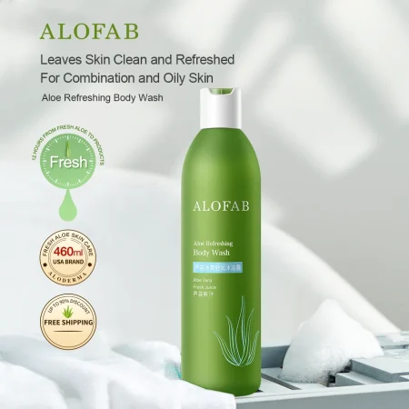 ALOFAB Organic Natural Aloe Vera Fresh Juice Refreshing Body Wash Hydrate Soothe Body Skin Care Shower Gel Botanical Ingredients