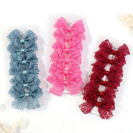 6pcs/set Lace Lolita Bow Hairpin For Baby Girls New Sweet Lovely Girls Cloth Hair Clips Princess Hair Accessories Baby Barrettes