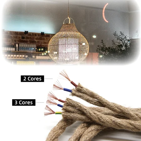 1/3/5/10m Hemp Rope Electrical Wire Twisted Cable 2/3 Cores For DIY Retro Light Bar Decor Retro Style Copper Vintage Lamp Line