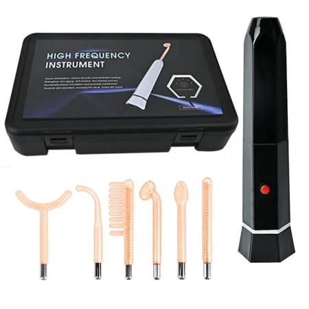 6 in 1 High Frequency Glass Tube Electrotherapy Wand Acne and Spot Removing Eye Bag Beauty Device Anti-Aging Facial Massager