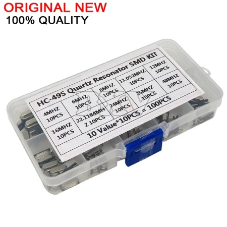 10Values HC-49S Quartz Resonator SMD Crystal Oscillator Kit 4MHz 6MHz 8MHz 12MHz 16MHz 24MHz 25MHz 48MHz 2Pin Diy Electronic Set
