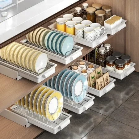 Kitchen Drainage Rack Dish Drainer Rack Seasoning Organizer Pull Out Kitchen Drainer Rack