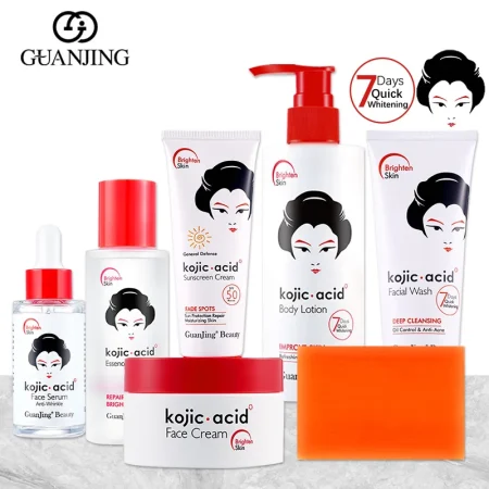 Kojic Acid Skin Care Set 7 Day Whitening Freckle Removing Facial Wash Face Cream Sunscreen Soap Body Cream Facial surem toner